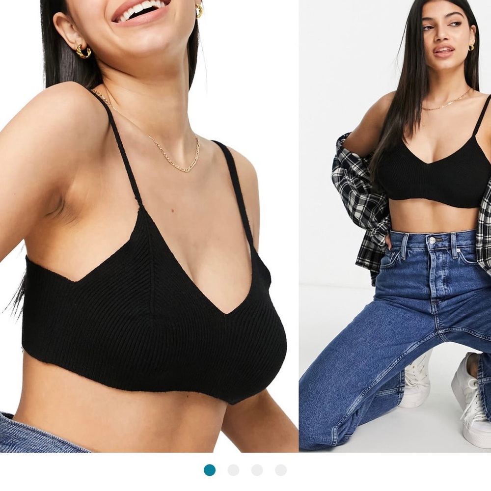 Topshop Ribbed Bralette-Black,sizeS
